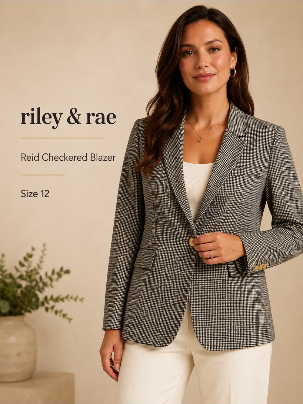 Riley & Rae Reid Checkered Blazer Size 12 Gold Button